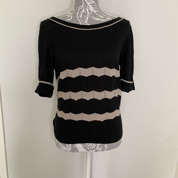 Monsoon Tops - Monsoon fine knit wool mix jumper in black and taupe size medium